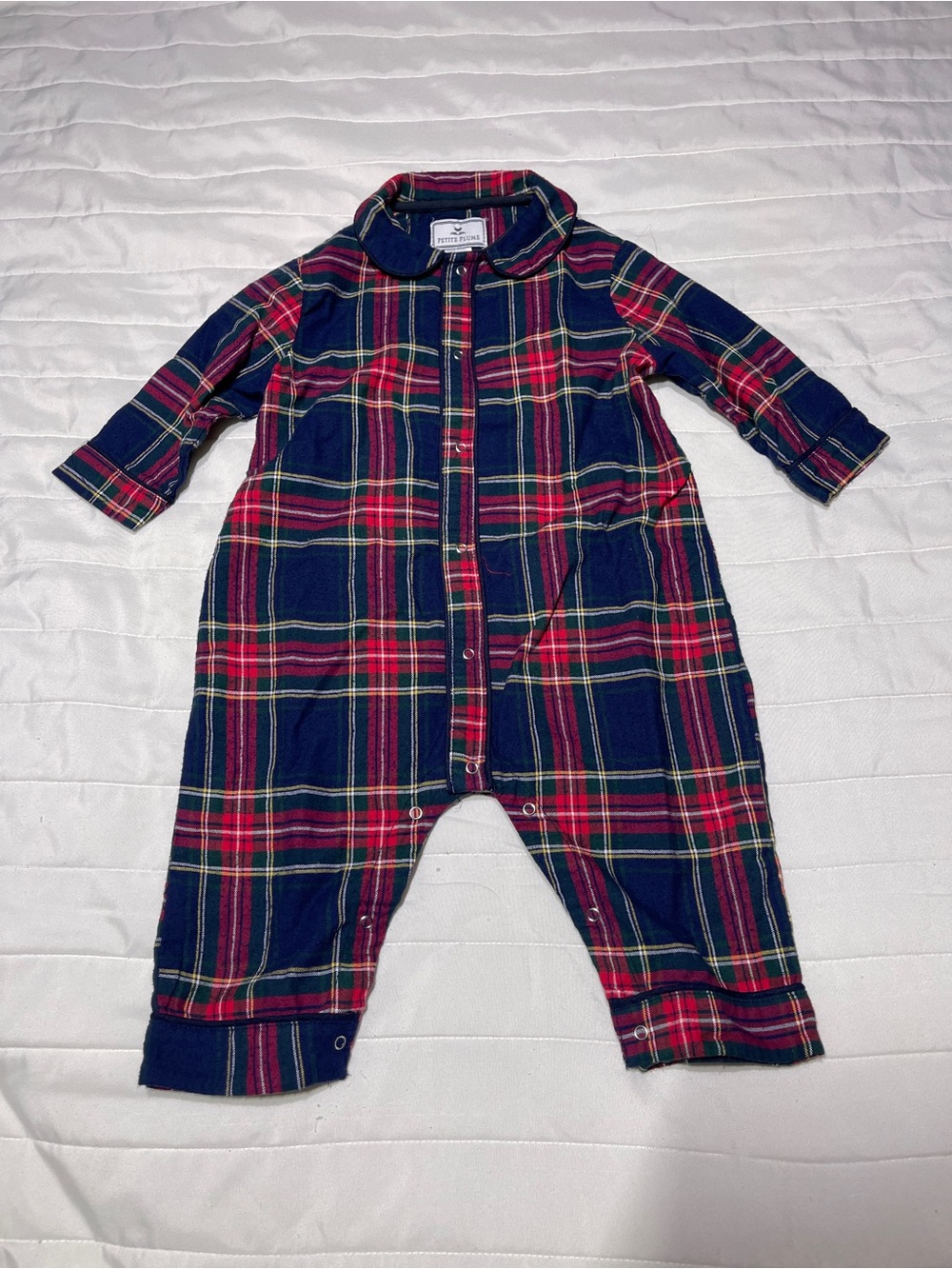 Plaid Navy and Red Baby Romper with Snap Front